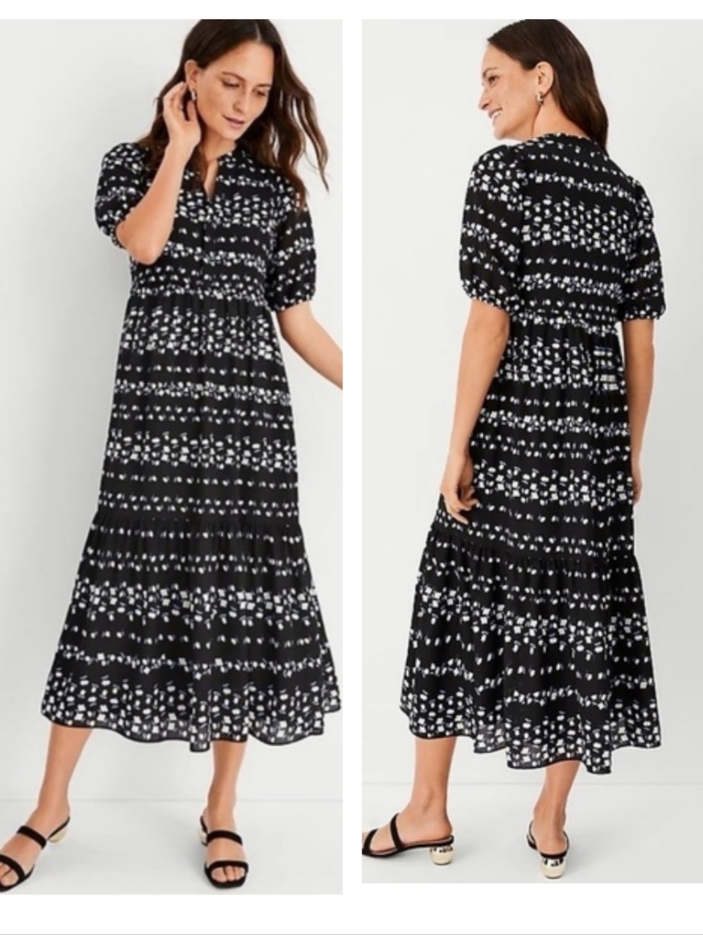 Ann Taylor Floral Tiered Midi Shirtdress Size Medium